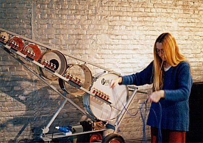 Moniek Darge sets up for a performance